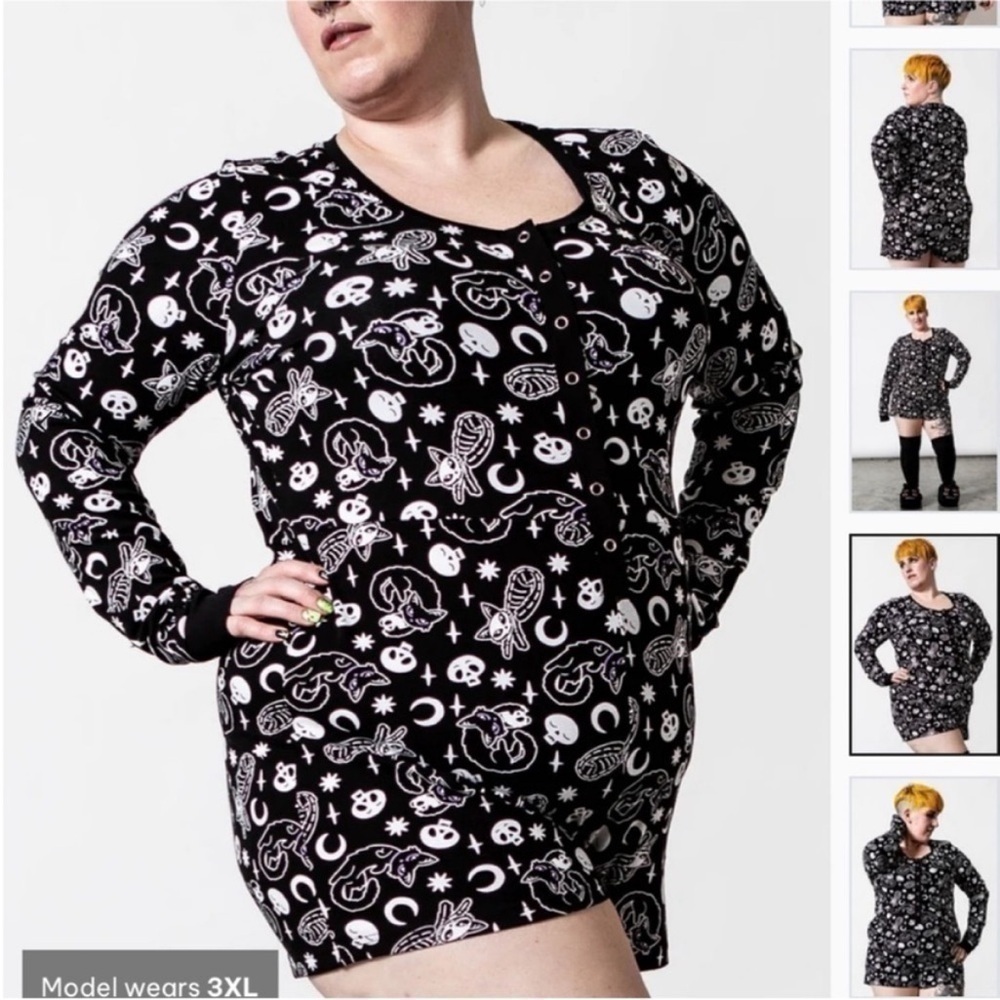 KILLSTAR Purr Off Playsuit Romper Gothic Cats Skulls - Picture 3 of 10